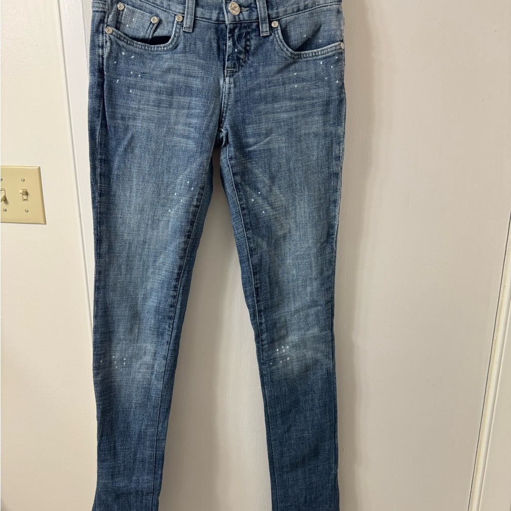 bebe Distressed Blue Skinny Jeans